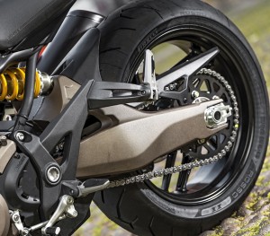 Ducati Monster 821 swingarm and rear wheel shot