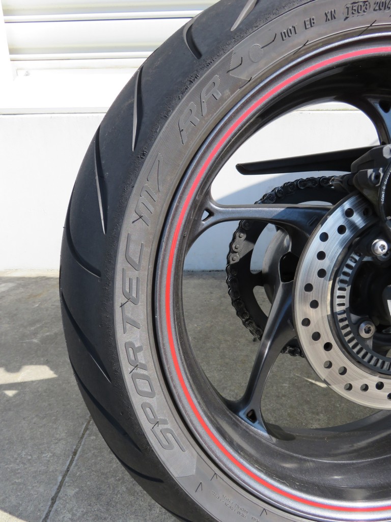 Metzeler M7 RR tyres fitted to a Daytona 675R