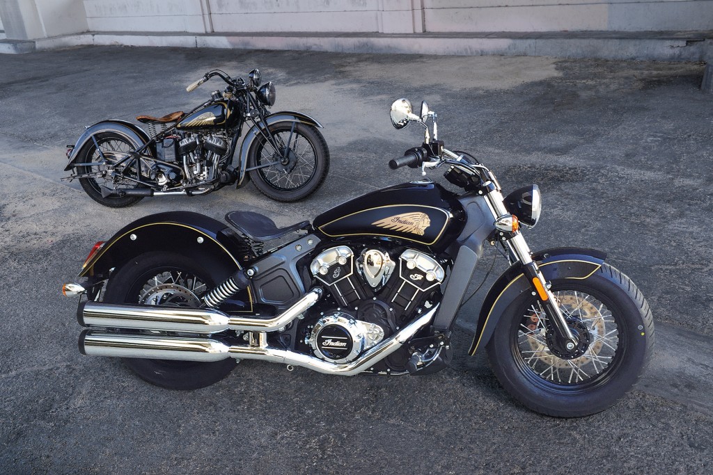 Using a 1935 Sport Scout as inspiration, Indian Motorcycle has given a 2016 Thunder Black Scout 1200 a custom gold pinstripe detailing with accompanying warbonnet on the tank, then added a set of genuine black wire wheels and custom tractor style springer seat with distressed black leather finish.