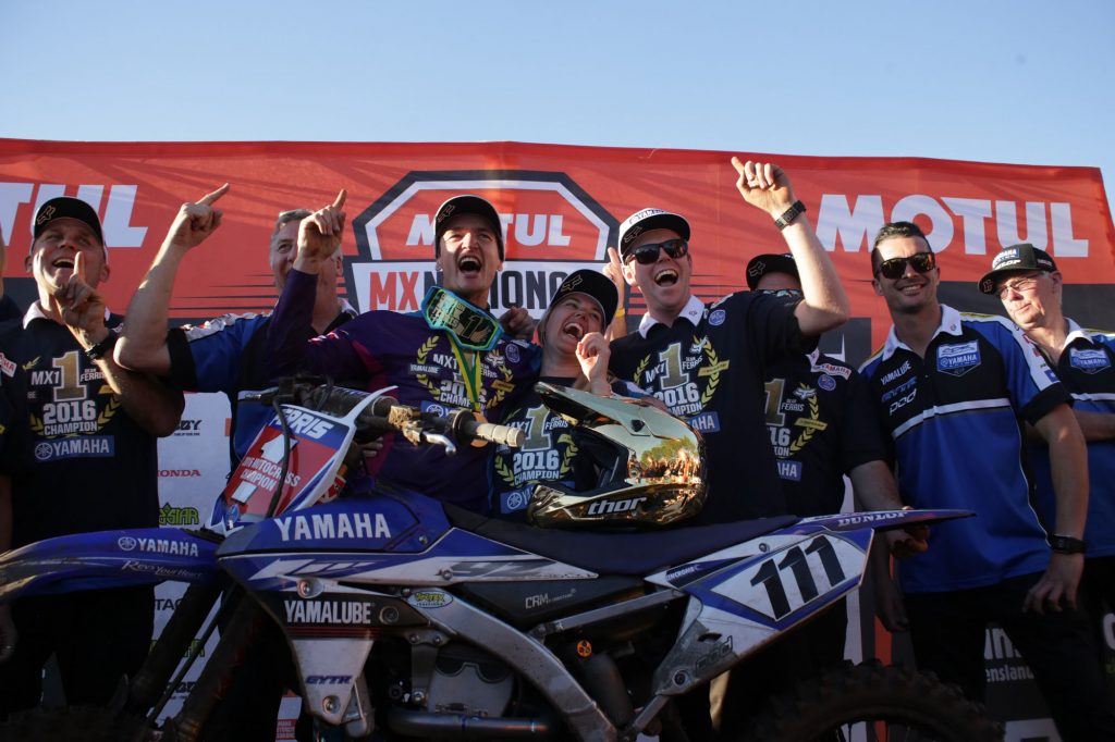 The CDR Yamaha team celebrate their MX Nationals victory.