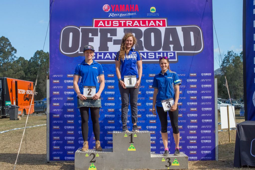 The all Yamaha podium in the Women's class.