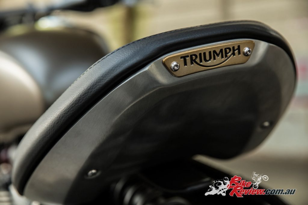 2017 Triumph Bonneville Bobber, tail with Triumph plate.