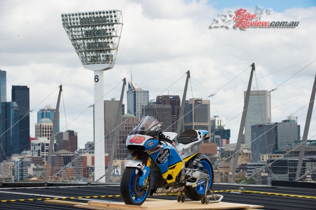 Jack Miller's MotoGP machine on the MCG roof, Melbourne 2016.