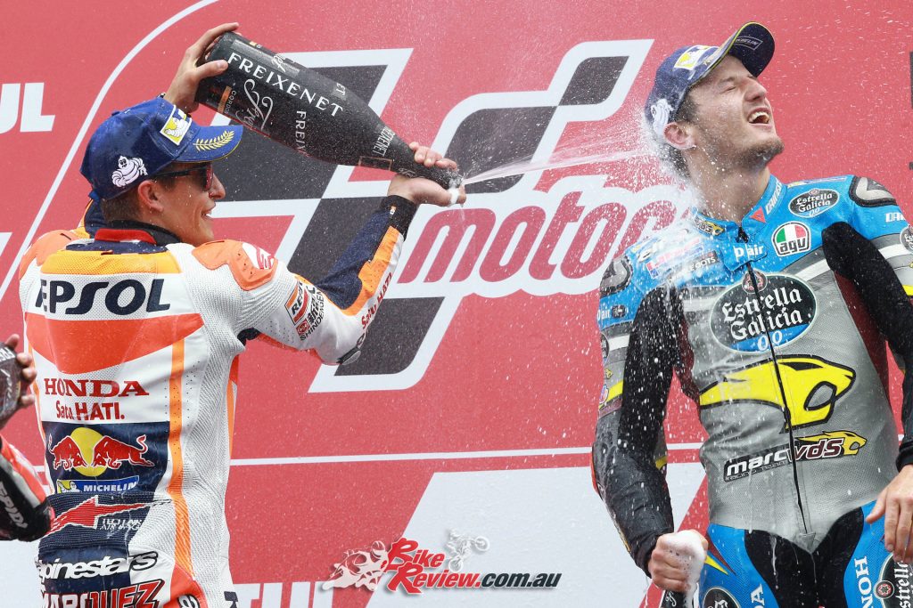 Miller celebrates his podium in Assen with Marc Marquez