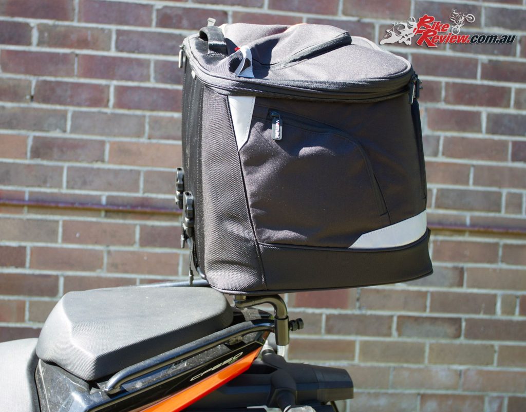 Ventura EVO-40 Luggage Kit, the rack can be reversed to sit over the pillion seat for better weight distribution and lessened wind drag.