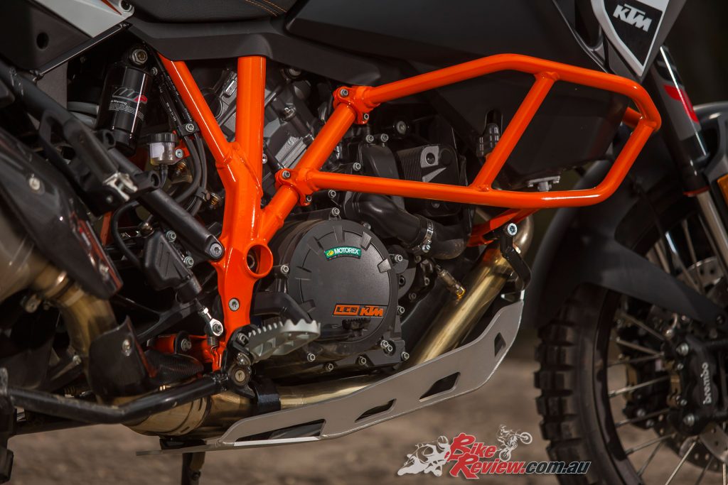 The 1290 R model's KTM racing orange frame stands out