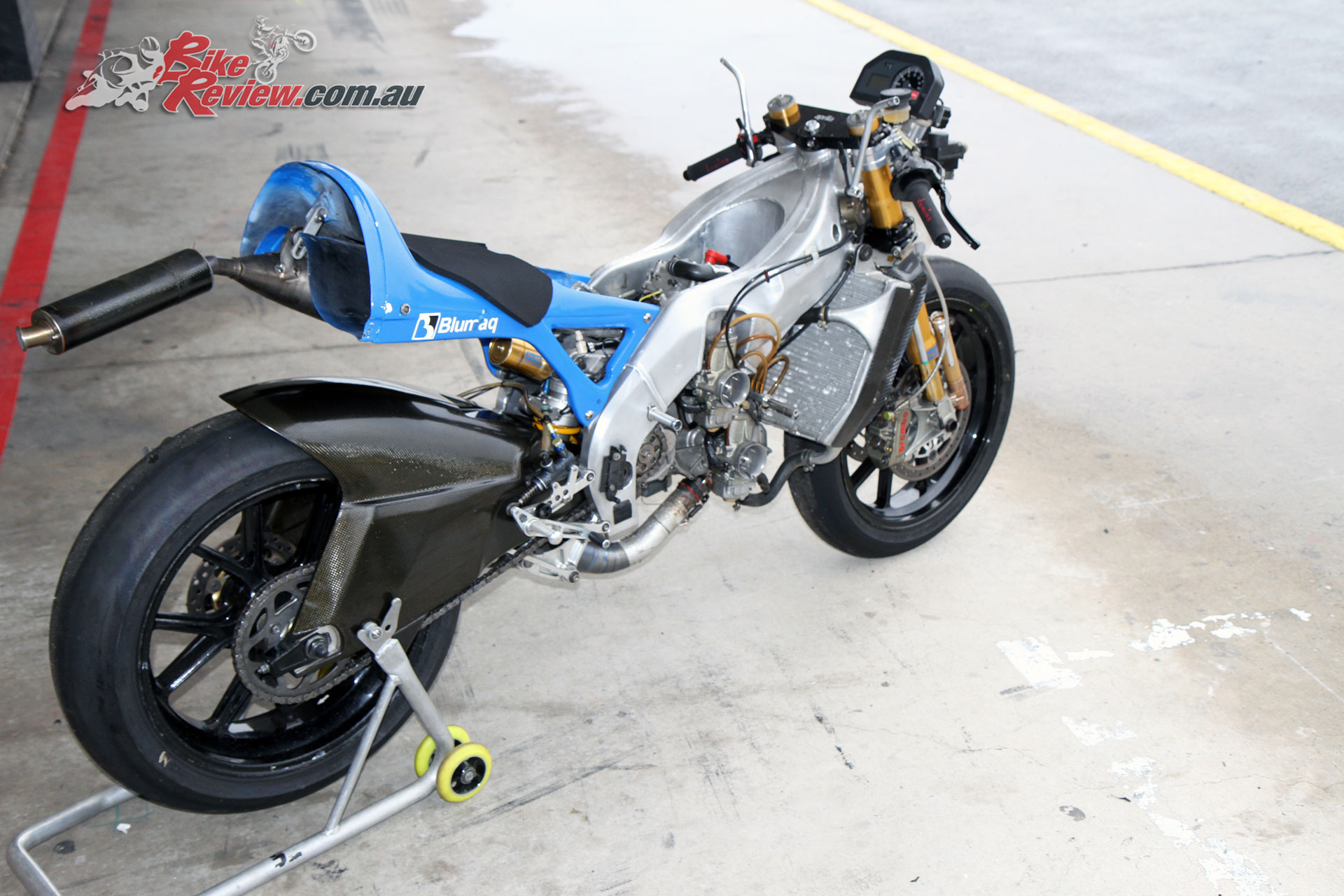 With the fairings stripped off you can see just how compact and light the RSW250 actually is.