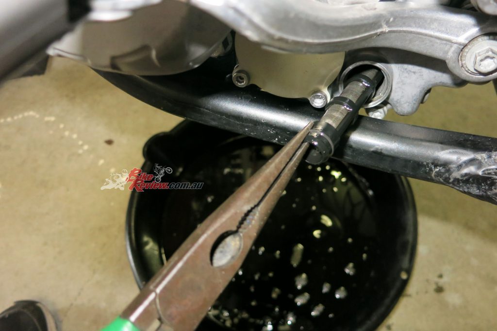 Don't forget to remove and clean the strainer filter when you do an oil change on your EXC-F...