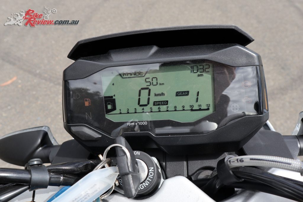 The LCD dash is good and easy to use. It has range, live and av fuel, dual trip, odo and fuel level plus gear. 