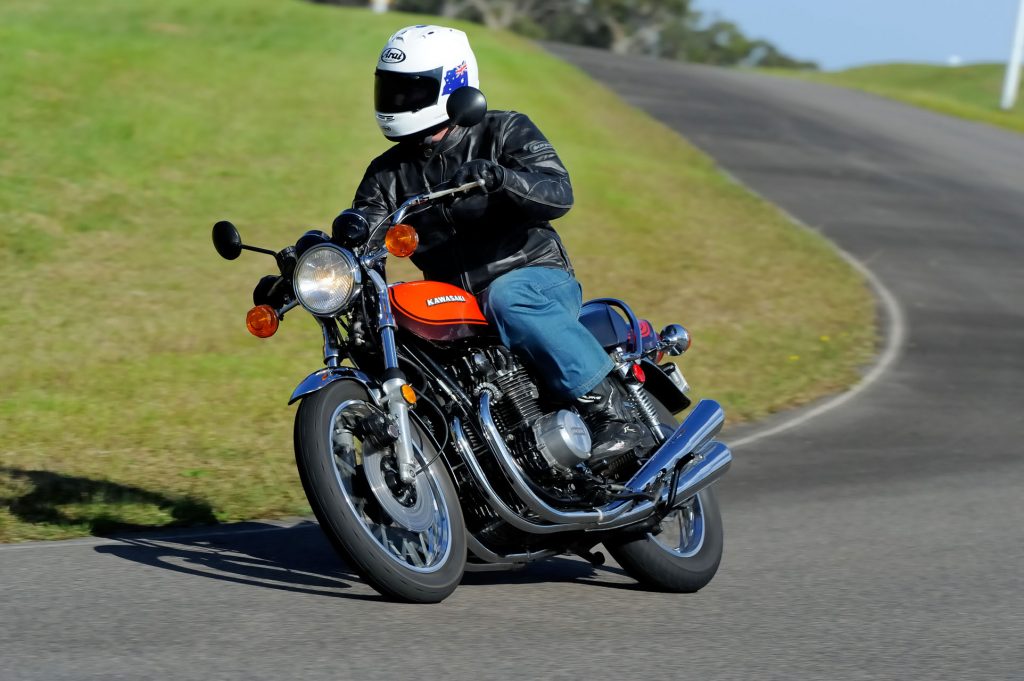 Jeff riding a mint Jaffa Z1 owned by Eric Soutens. The bike was an absolute blast and the new Z900RS definitely felt like it has Z1 genetics... Pic: Keith Muir