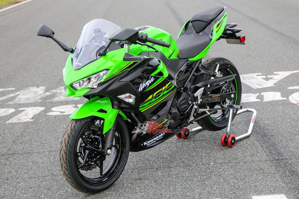 The Ninja 400 comes in at a $7699 Ride Away for the green or a few hundred less for black or orange.