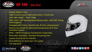 Airoh GP 500 race bred helmet, available in Regular Red Gloss only.