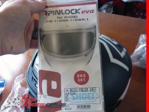 Shoei NXR helmet, Pinlock EVO for CWR-1 visor