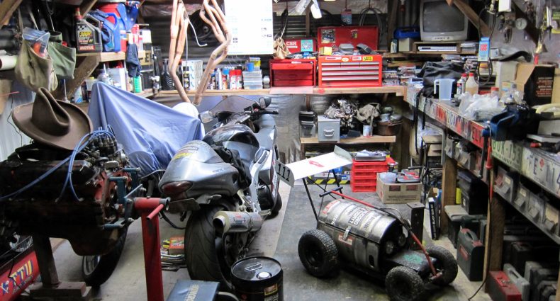 A well stocked shed, with tools, machinery and literature