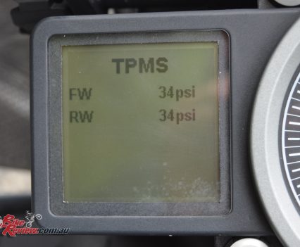 2016 KTM 1290 Super Adventure - dash tyre pressure monitoring system readout