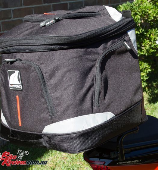 Ventura EVO-40 Luggage Kit with the bag fitted to the Sports Rack