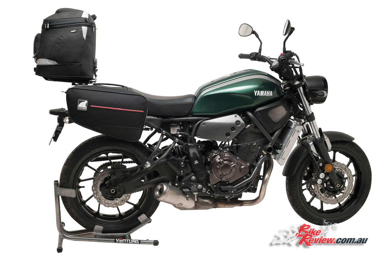 Yamaha XSR700 with Ventura EVO Touring Rack system and Bonneville panniers