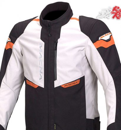 Macna Traction Jacket in Black/Ivory/Orange