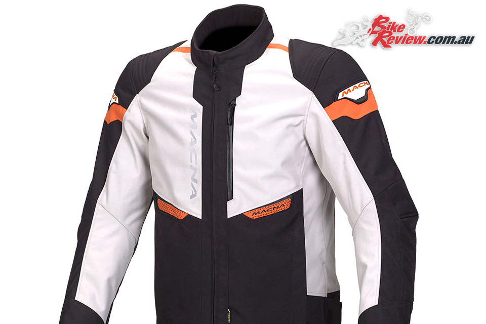 Macna Traction Jacket in Black/Ivory/Orange