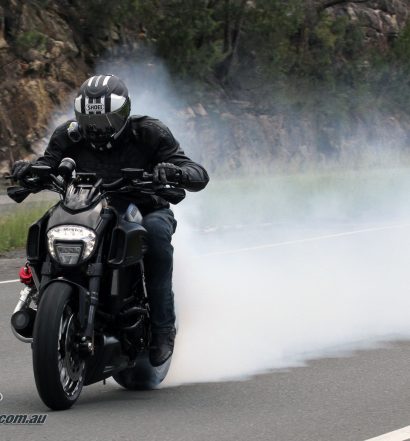 Jeff on a 300hp turbocharged Diavel.