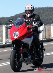 Simon testing out the GP 500 on the MV Agusta Turismo Veloce Lusso