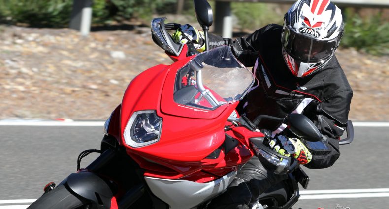 Simon testing out the GP 500 on the MV Agusta Turismo Veloce Lusso