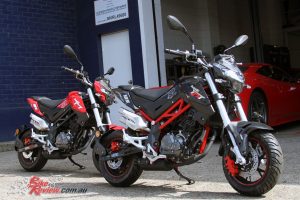 The Benelli TnT 125 in Black, and Red. The Black version features a cool red frame, while a White version is also available.