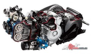550cc, in-line twin cylinder, liquid-cooled, DOHC, 8 valves