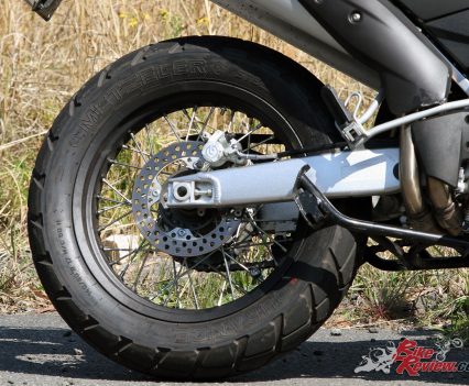 The rear brake carries the most bite of the system and is a Brembo offering like the front.