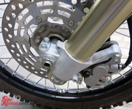Conventional 49mm Showa telescopic forks are fully adjustable