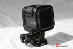 The high profile mounting cage on the Hero5 Session isn't ideal for helmet mounting, if you're after that real PoV perspective that includes the bike dash