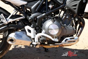 The TRK 502 features a in-line twin-cylinder engine and is LAMS legal