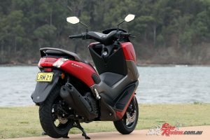 The NMAX 155 is a medium sized scoot that has good leg room for me at 185cm, plenty of pillion space, some weather protection but would benefit from a taller screen.