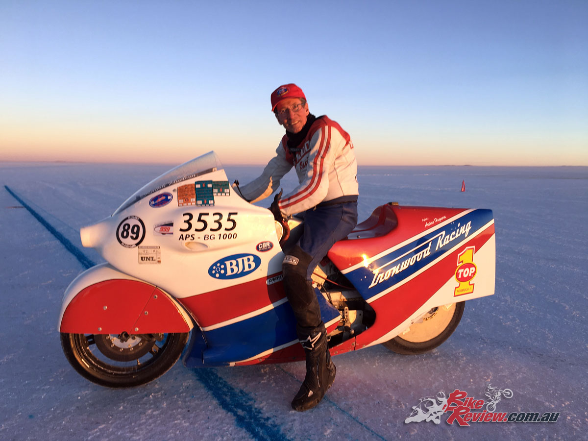 At the original time of writing Ralph Hudson was hoping his 284.361mph on the Uyuni salt lake will be ratified as an FIM world record for partially-streamlined motorcycles