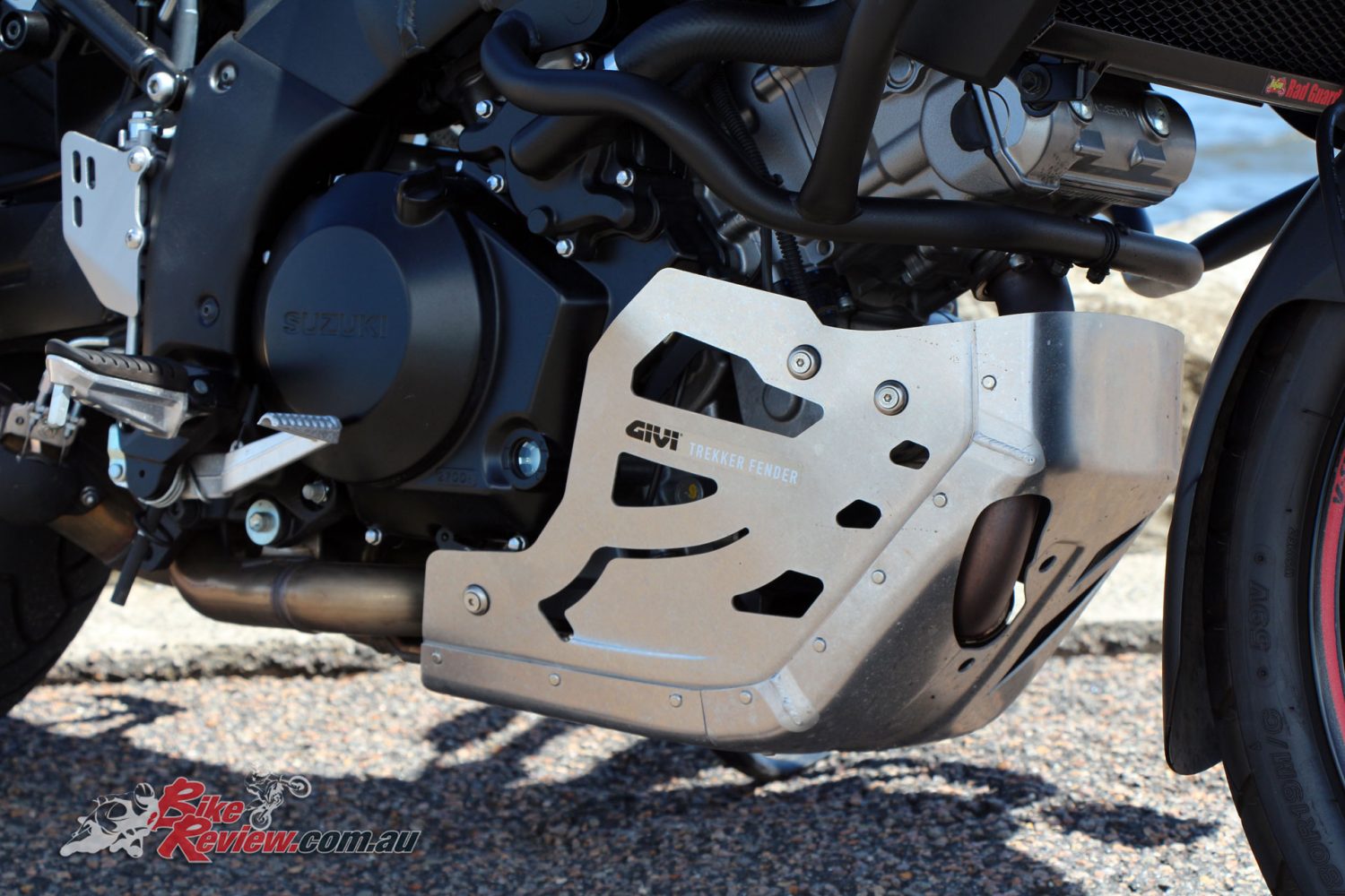 Givi Skid Plate fitted to John's V-Strom 1000, along with crash bars and running lights