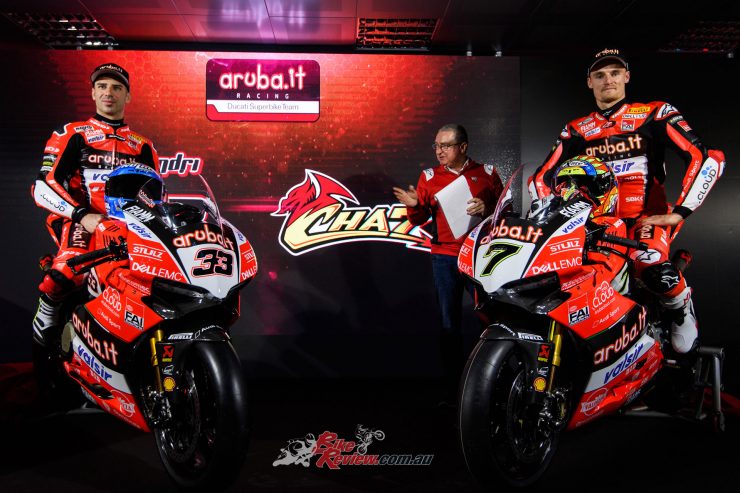 Marco Melandri and Chaz Davies of the Team Aruba.it Racing Team