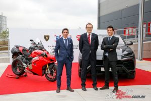 Francesco Milicia (Director of Supply Chain Ducati), JeanLuc Saporito (Managing Director P3 Italy), Paolo Gabrielli (Head of Aftersales Automobili Lamborghini)