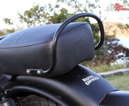 The 2018 Royal Enfield Classic 500 ABS in Stealth Black adds a pillion seat and grab rail