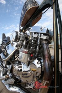 Custom exhaust system, 1979 Iron Head engine.