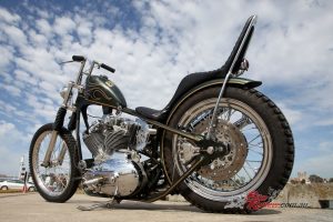 The Paughco frame has 3in added to the backbone 1in added to the downtubes. Rake is 40-degrees.