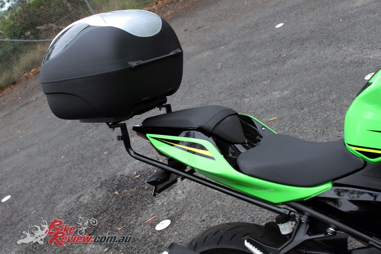 We fit a Ventura rack, Coocase 36L Wizard topbox and Oggy Fender Eliminator to our Long Term Ninja 400