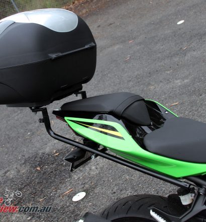 We fit a Ventura rack, Coocase 36L Wizard topbox and Oggy Fender Eliminator to our Long Term Ninja 400