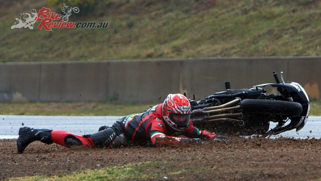 Jeff had this nasty crash while competing the FZ6 Cup - Image by TBG