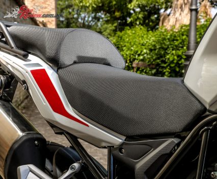 2018 Benelli TRK 502X - A taller 850mm seat is comfortable and leaves the rider in, rather than on the bike