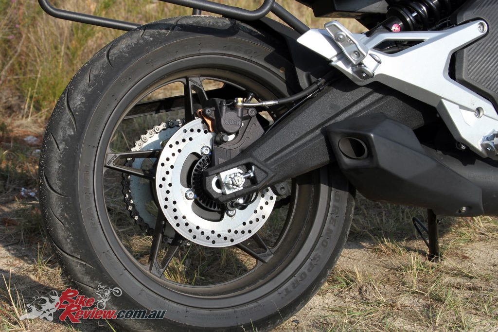 Stopping power is comprised of twin 300mm J.Juan discs up front and a 240mm single disc at the rear.