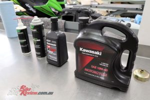 All the Kawasaki servicing consumables ready