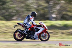 The 675 RC has strong brakes and good stability on the anchors but excessive lever travel.