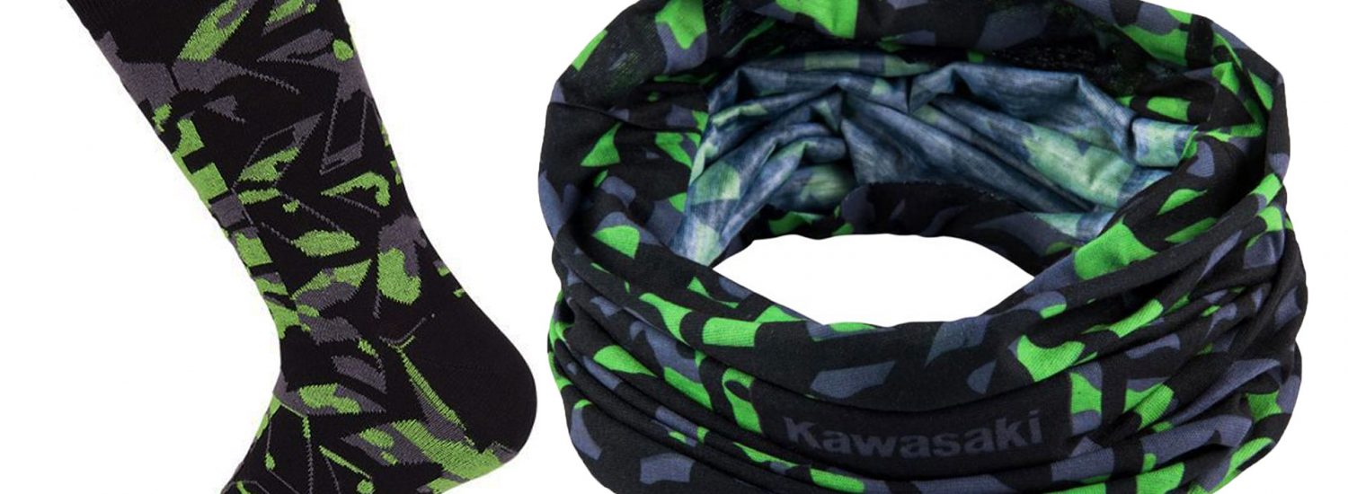 Kawasaki introduce their new Camo Neck Tube and Sock apparel