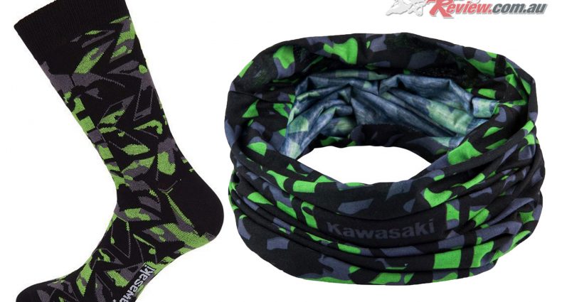 Kawasaki introduce their new Camo Neck Tube and Sock apparel