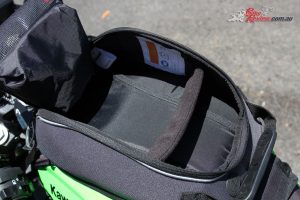 Kawasaki Genuine Tank Bag - A divider splits the main bag section